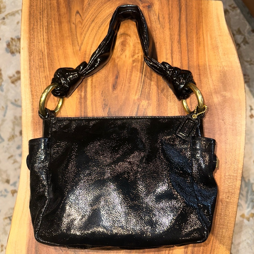 Coach Black Patent Leather Mini Zoe Handbag